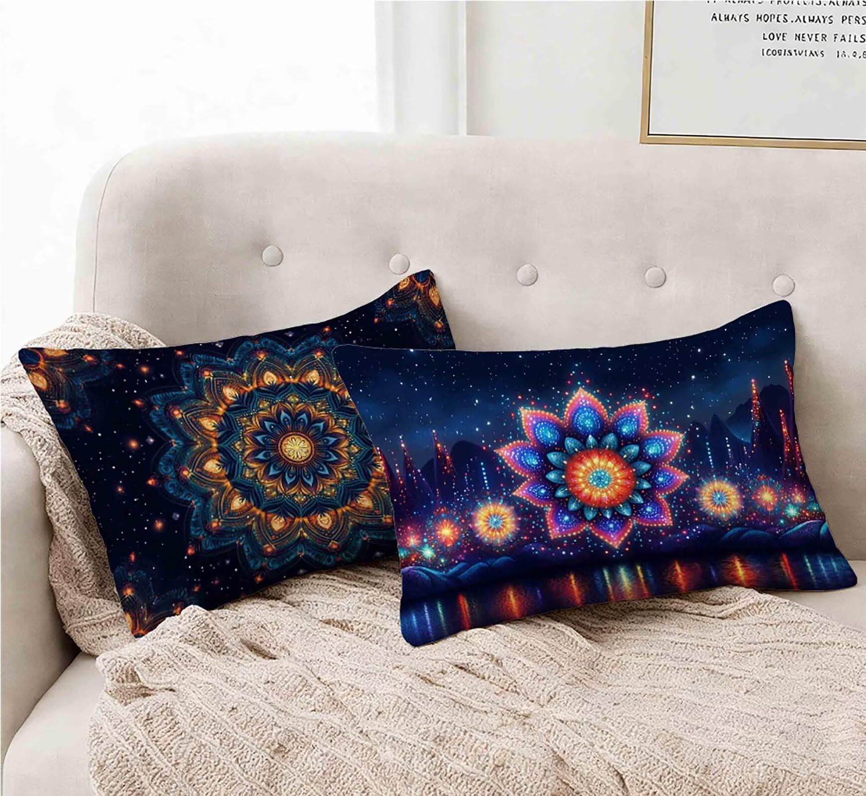Kissenbezug Dunkelblau Kissenbezug 50x80cm 2er Set, Kopfkissen Böhmen Kopfkissenbezug Wasserdicht Leinen Design Kissenbezüge Herbstdeko mit Verstecktem Reißverschluss für Deko Schlafzimmer -lsy25012U1