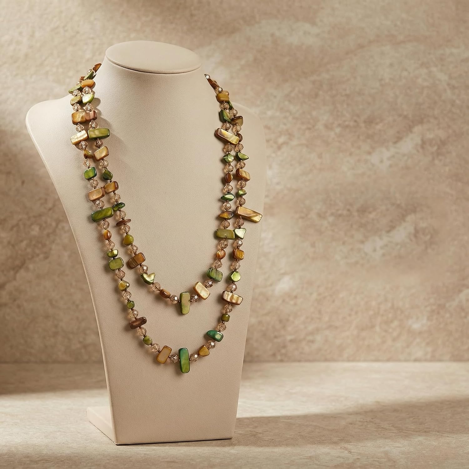 Boho Colorful Bead Long Necklace for Women Boho Handmade Irregular Natural Shell jade Glass Beads Vintage Chunky Layered Perfect for Beach Vacation Everyday Wear
