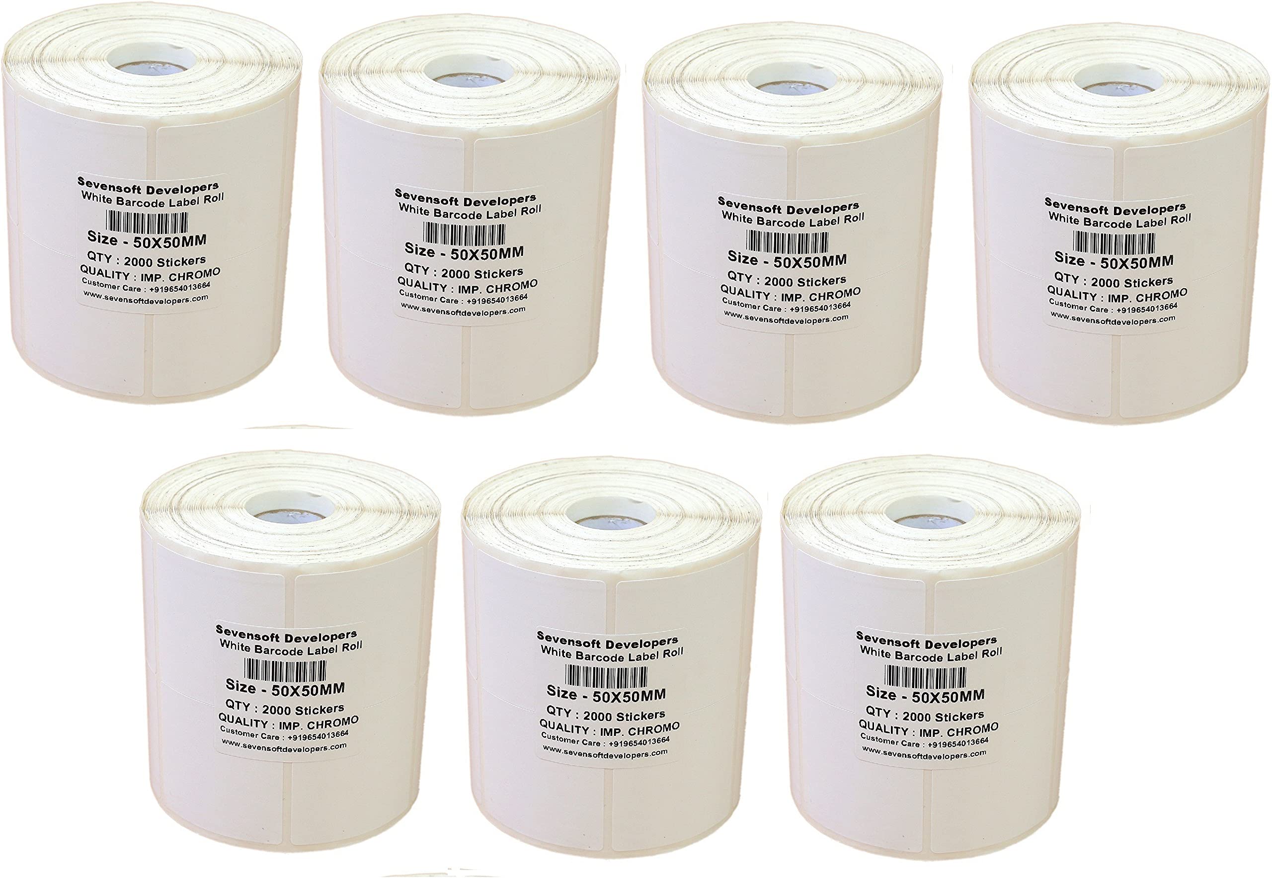 50X50MM Barcode Label (2X2 INCH) Set of 7 Self-Adhesive Paper Label Shipping Ribbon, stiker tag (White)- 2000 Labels, Stickers in per Roll