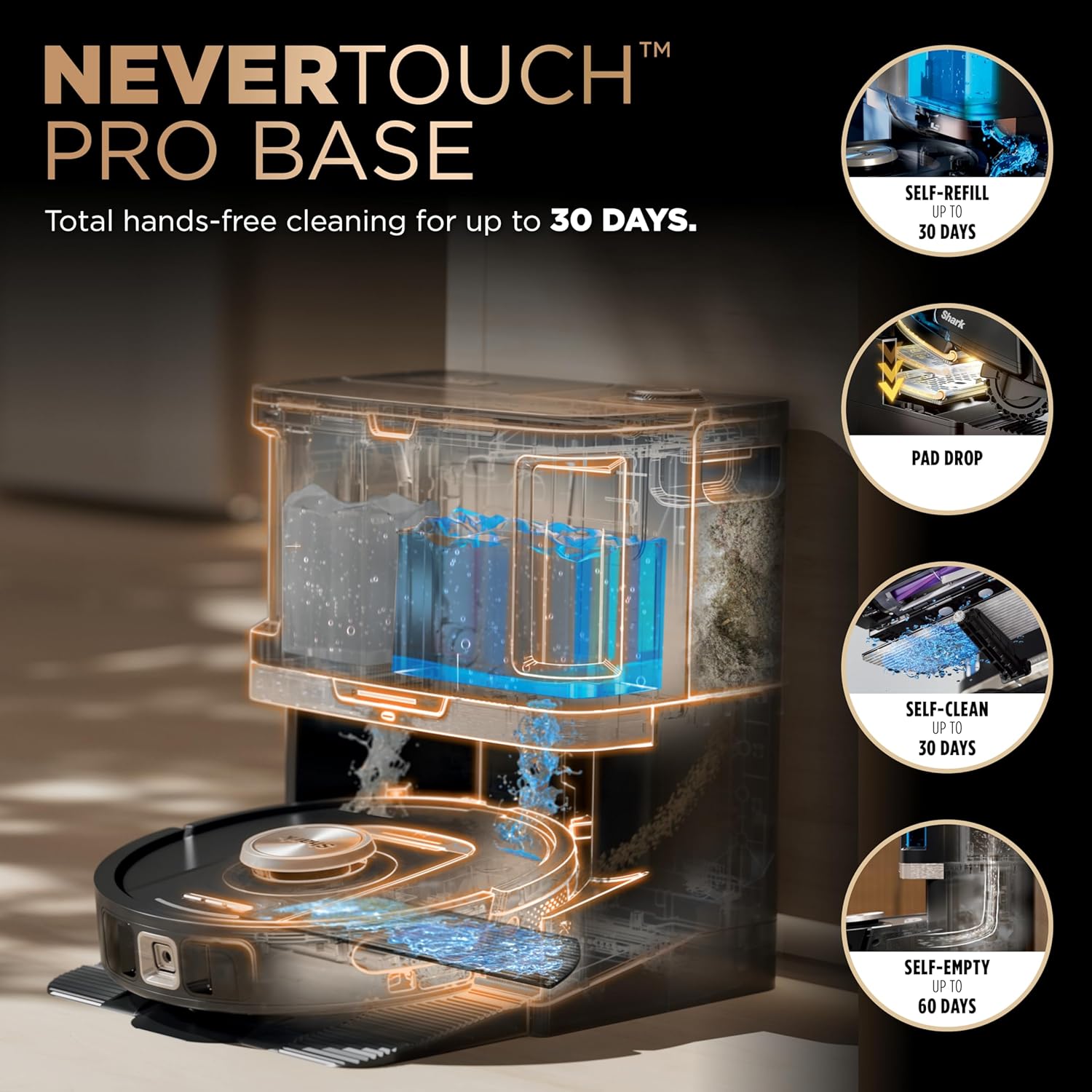 Shark Robot Vacuum & Mop Combo, PowerDetect NeverTouch Pro, Self-Emptying, Self-Refill with Self-Clean Pad Wash & Dry, 60-Day Debris Capacity, 30-Day Refill Tank, 5 Technologies, Black, AV2800ZEBK Wet+Dry AutoRefill+SelfClean-Black