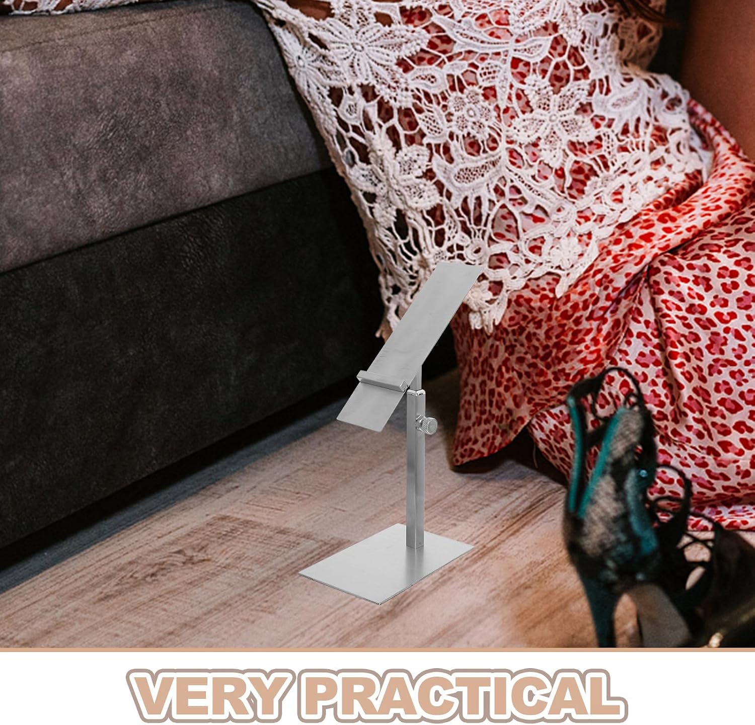 Stainless Steel High Heel Display Stand Adjustable Height Shoe Riser | Angle Adjustable, Freestanding Structure, Silver Finish, Easy Maintenance and Effortless Cleaning, for Sneakers and Heels