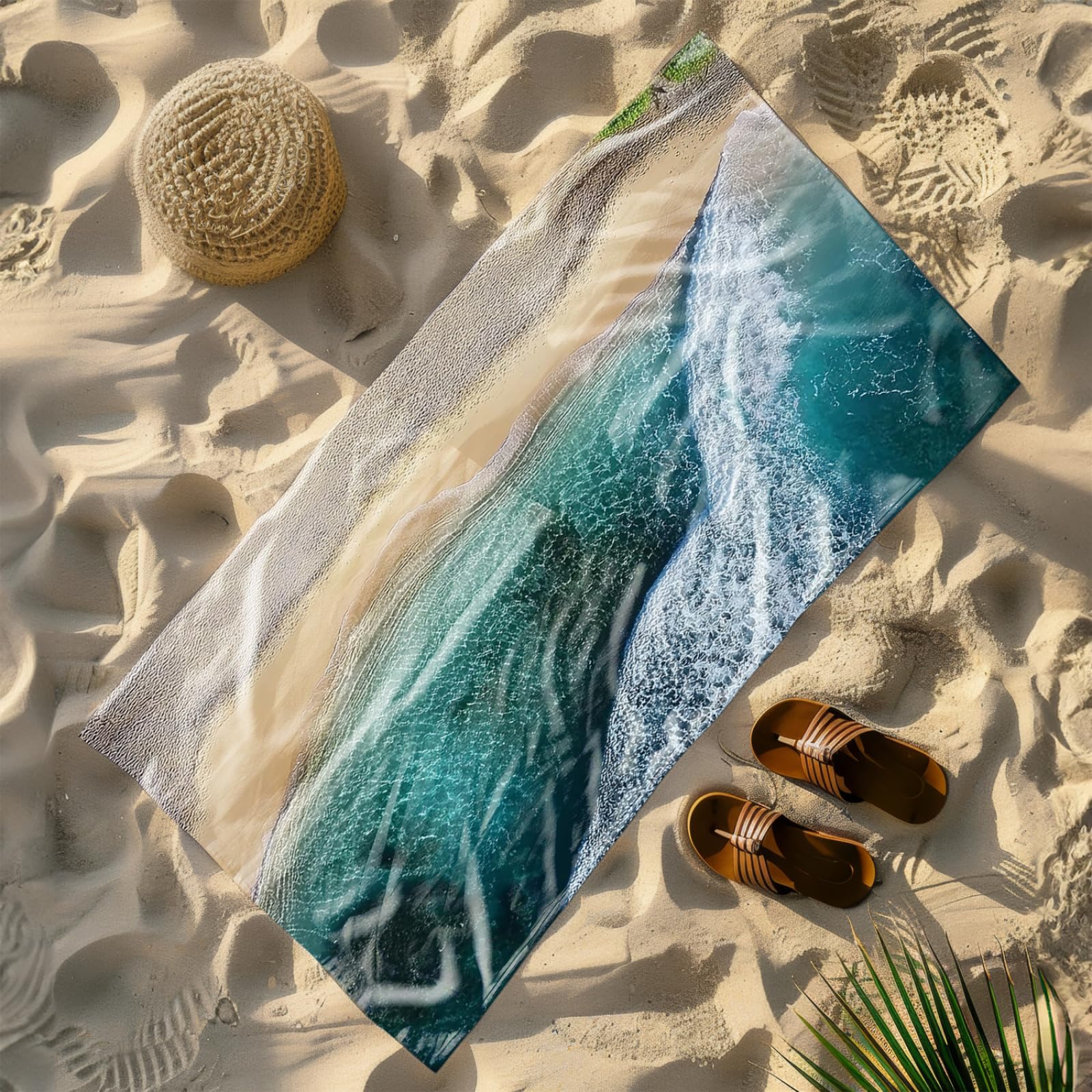 Generico Telo Mare Microfibra 200X100 Onde Grigio Verde Asciugatura Rapida Telo da Spiaggia Sabbia Per Donna Uomo Viaggi Vacanze Nuoto Campeggio