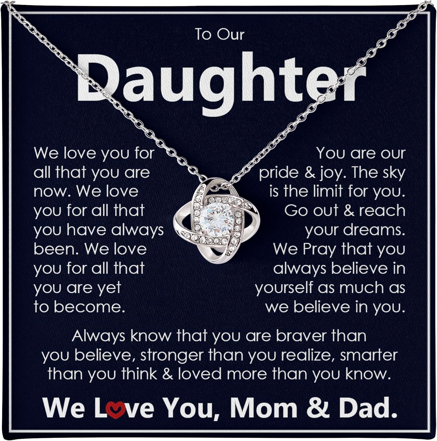 Mother/Father Daughter Necklace, Birthday Christmas Jewelry Gift for Daughter from Mom and Dad, with Message Card and Gift Box