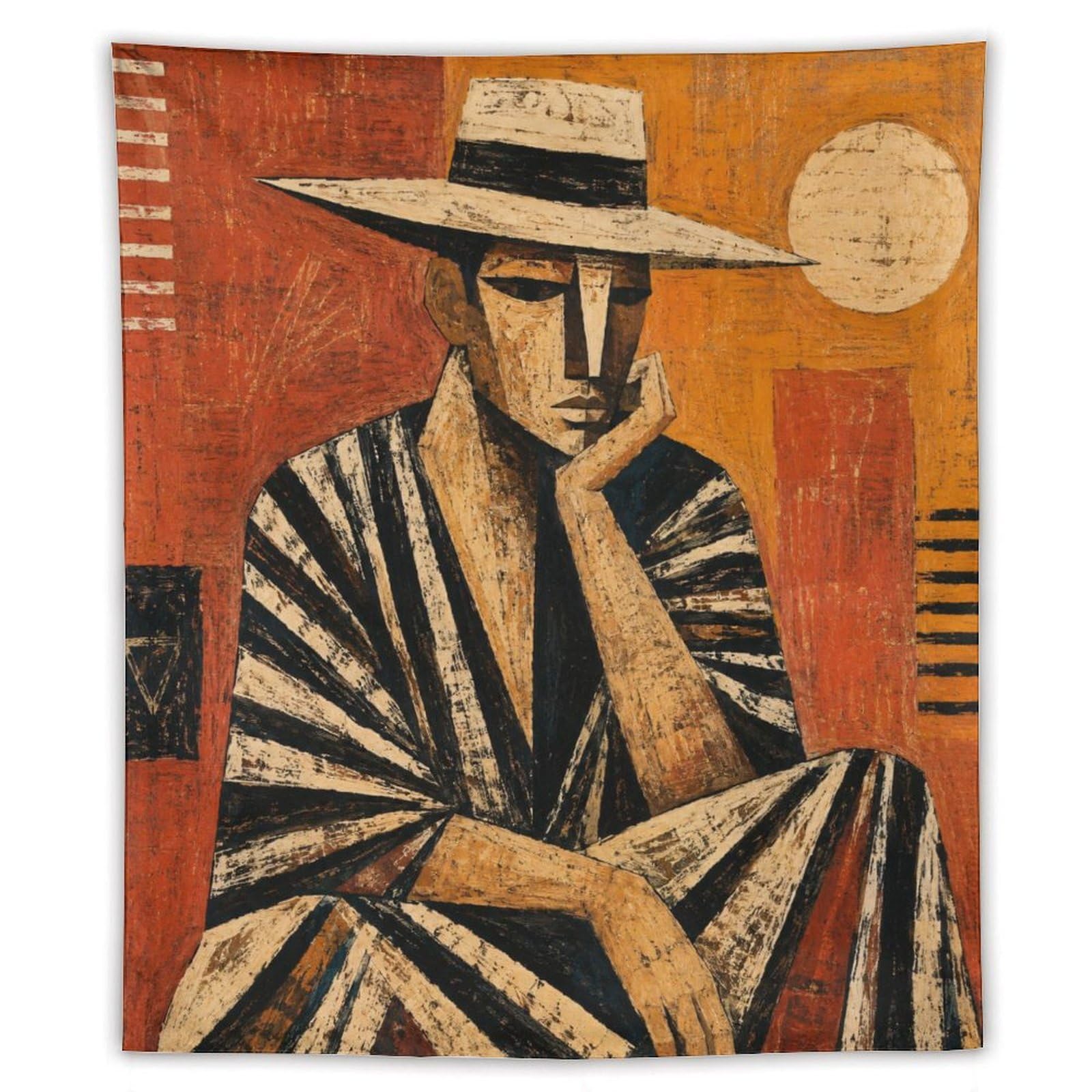 H3B8U2Y5 Man in Striped Suit Wall Tapestry, Ukiyo-e, Cubist Vintage