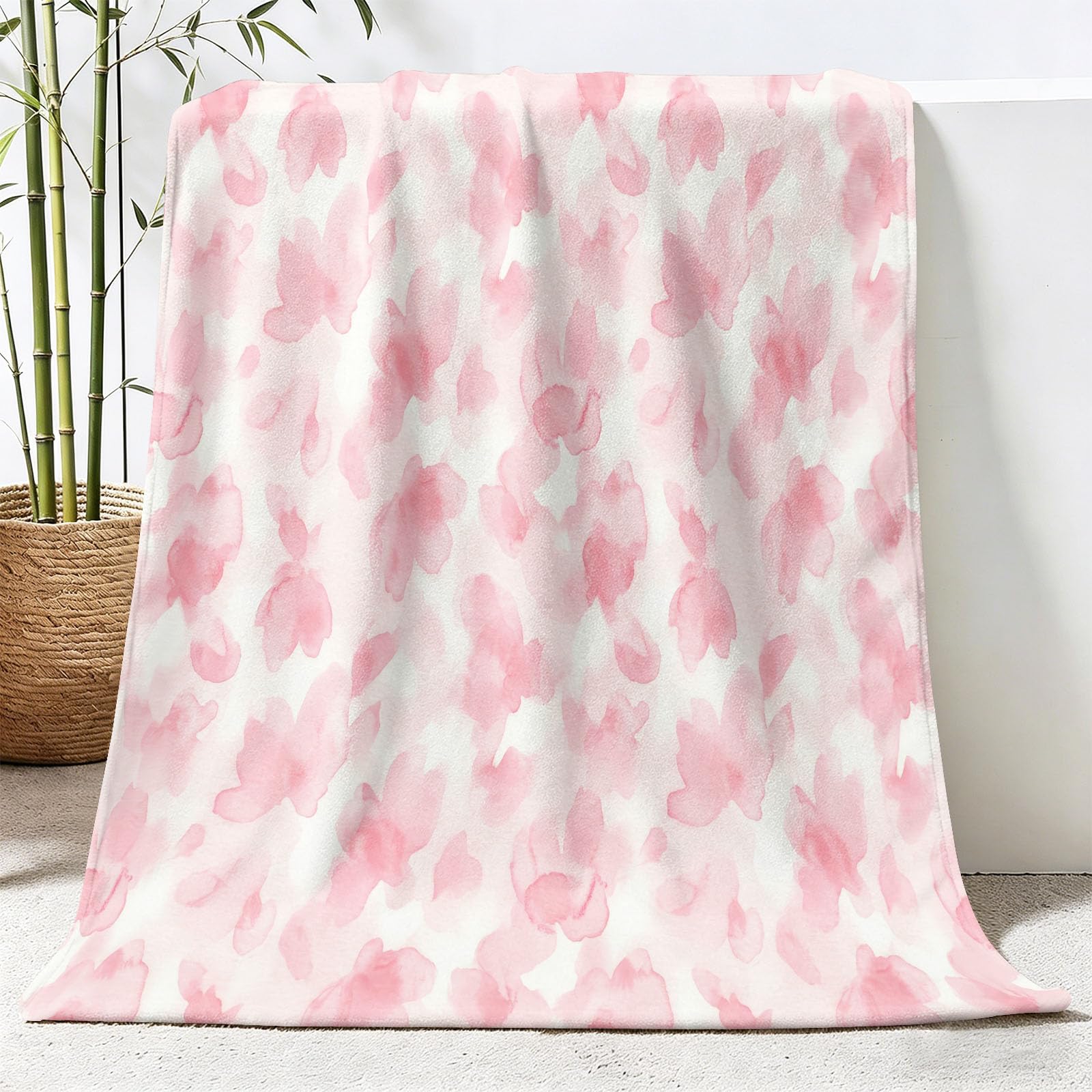 Koc 150 x 200 cm, elegancki akwarelowy flanelowy koc polarowy dla dorosłych i dzieci - miękki koc z nadrukiem kwiatów w kolorowe bloki - wygodny i oddychający koc na sofę kempingową