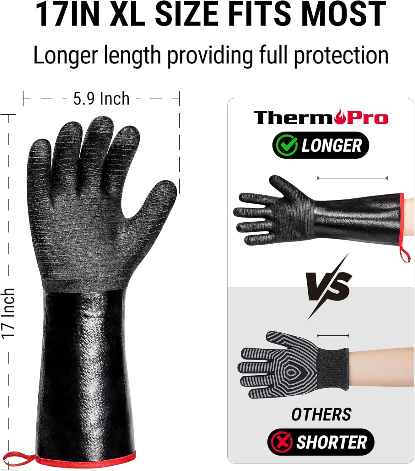 TempPro 932°F Heat Resistant BBQ Gloves, 17" Waterproof Oven & Grill Gloves, Oil & Slip-Resistant Neoprene Oven Mitts for BBQ, Fire Pit, Rotisserie, Smoker Accessories Gifts (Previously ThermoPro)