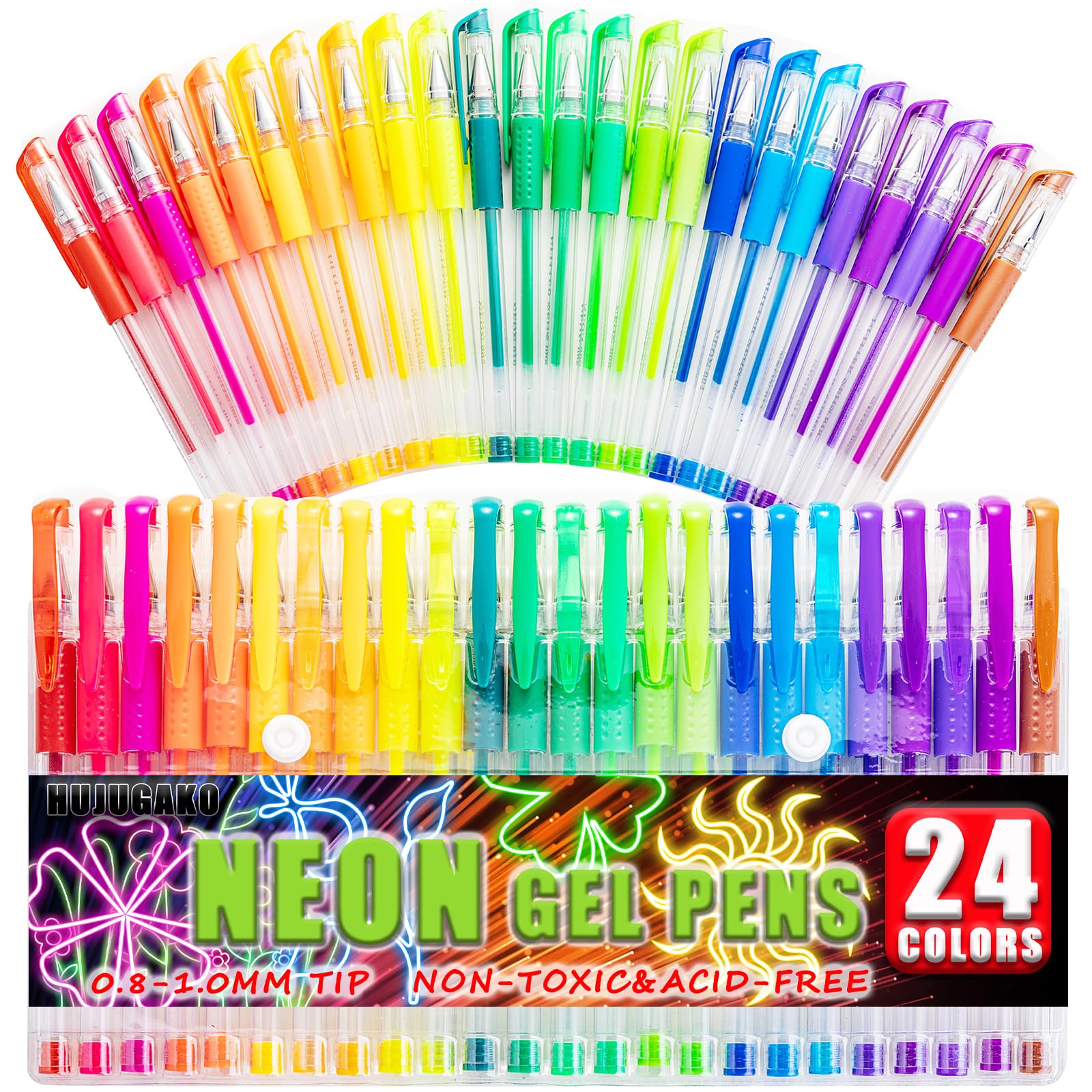 HUJUGAKO 48 Pack Neon Gel Pens