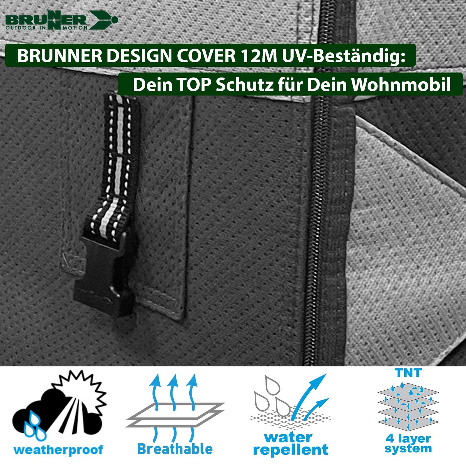 BRUNNER Wohnmobil Abdeckung Schutzhülle Atmungsaktiv - Diverse Größen - Camper Cover Design 12M - Wasserabweisend, Hochwertig, UV-Beständig für Winter+Sommer - Auswahl: 6,5m-7m x 2,4 m x 2,7m