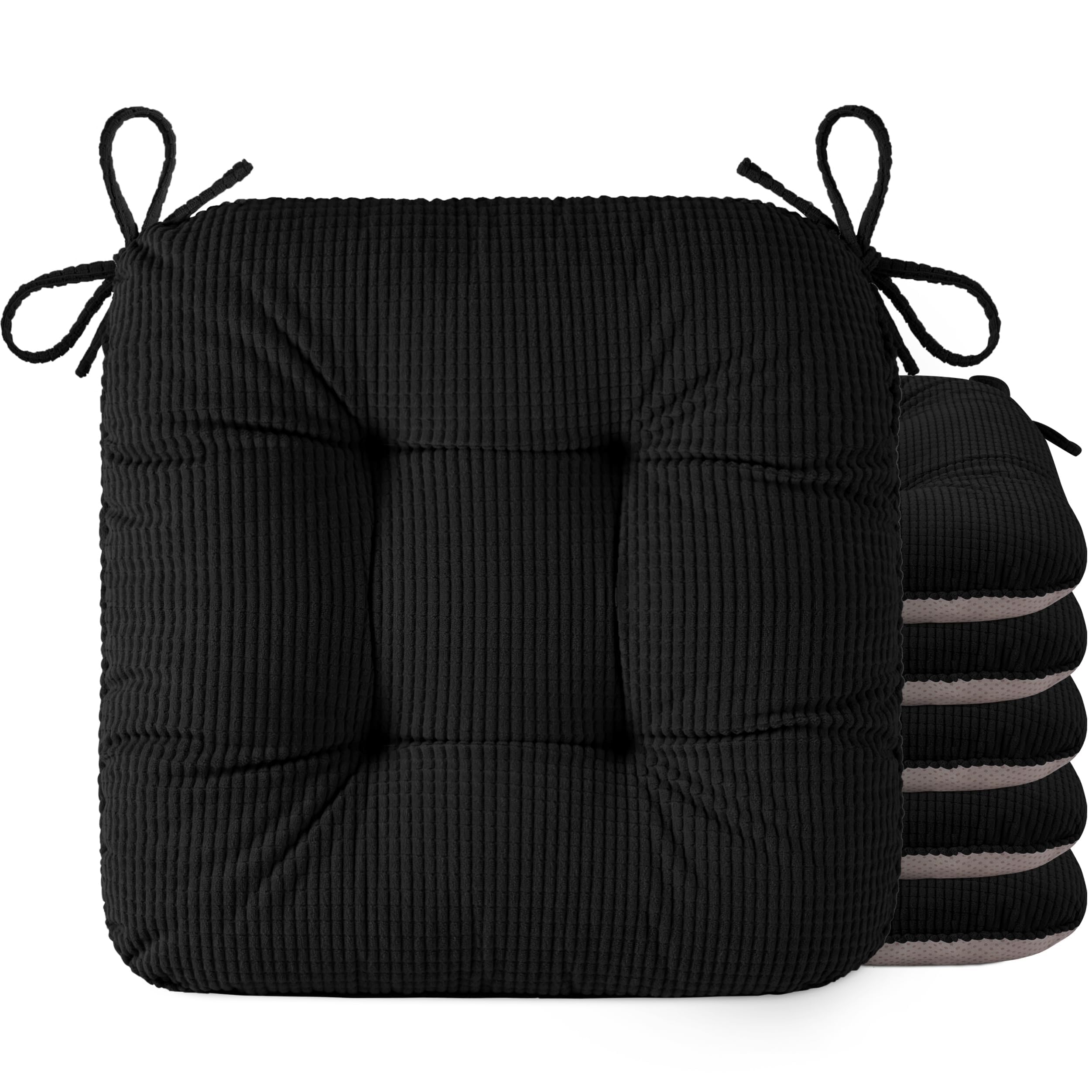 OVOV Chair Cushions for Dining Chairs Set of 6 17x16 Chair Cushion with Ties and Non-Slip Backing Tufted Thick Kitchen Chair Pads Made of Soft Fabric