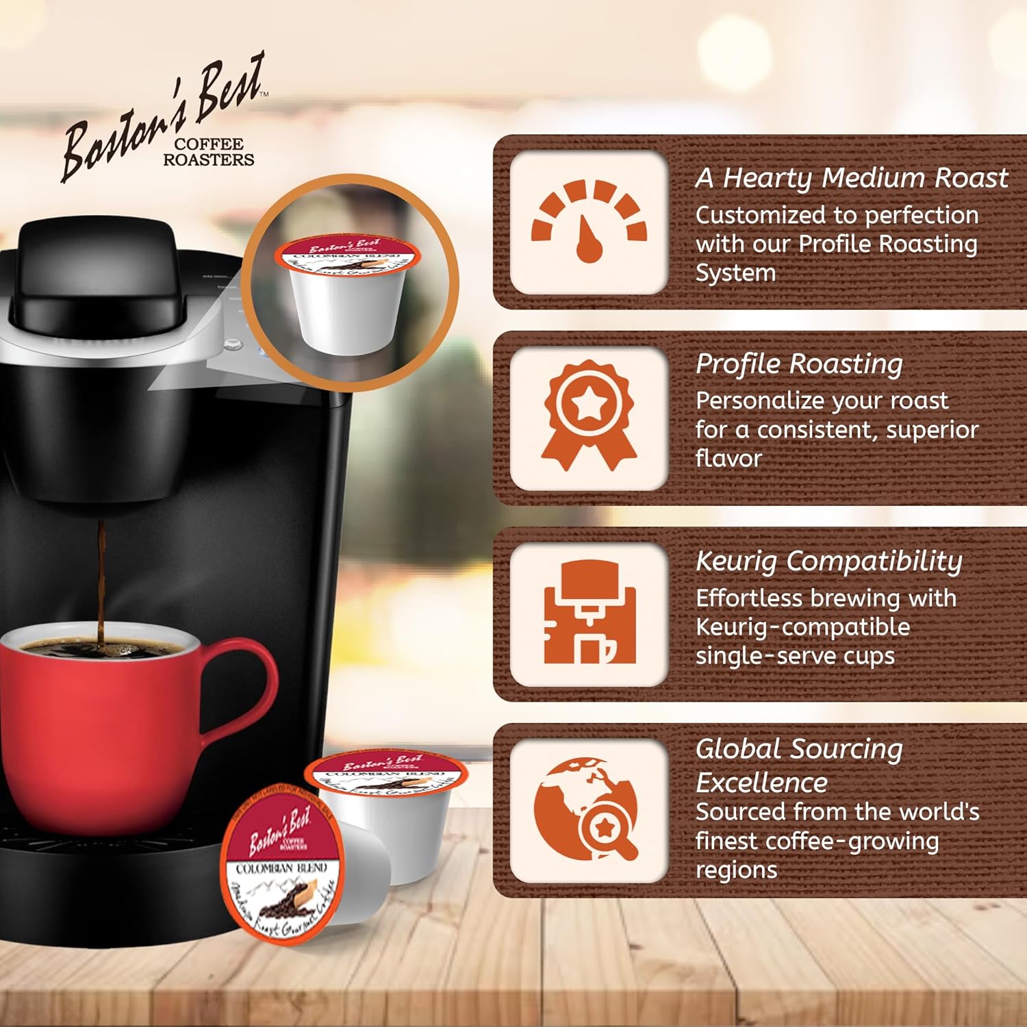 Boston’s Best - Colombian Blend Delectable Gourmet Coffee, Bold Medium Roast Compatible with Keurig Coffee Maker - 1 Count (42 Single Serve Cups)