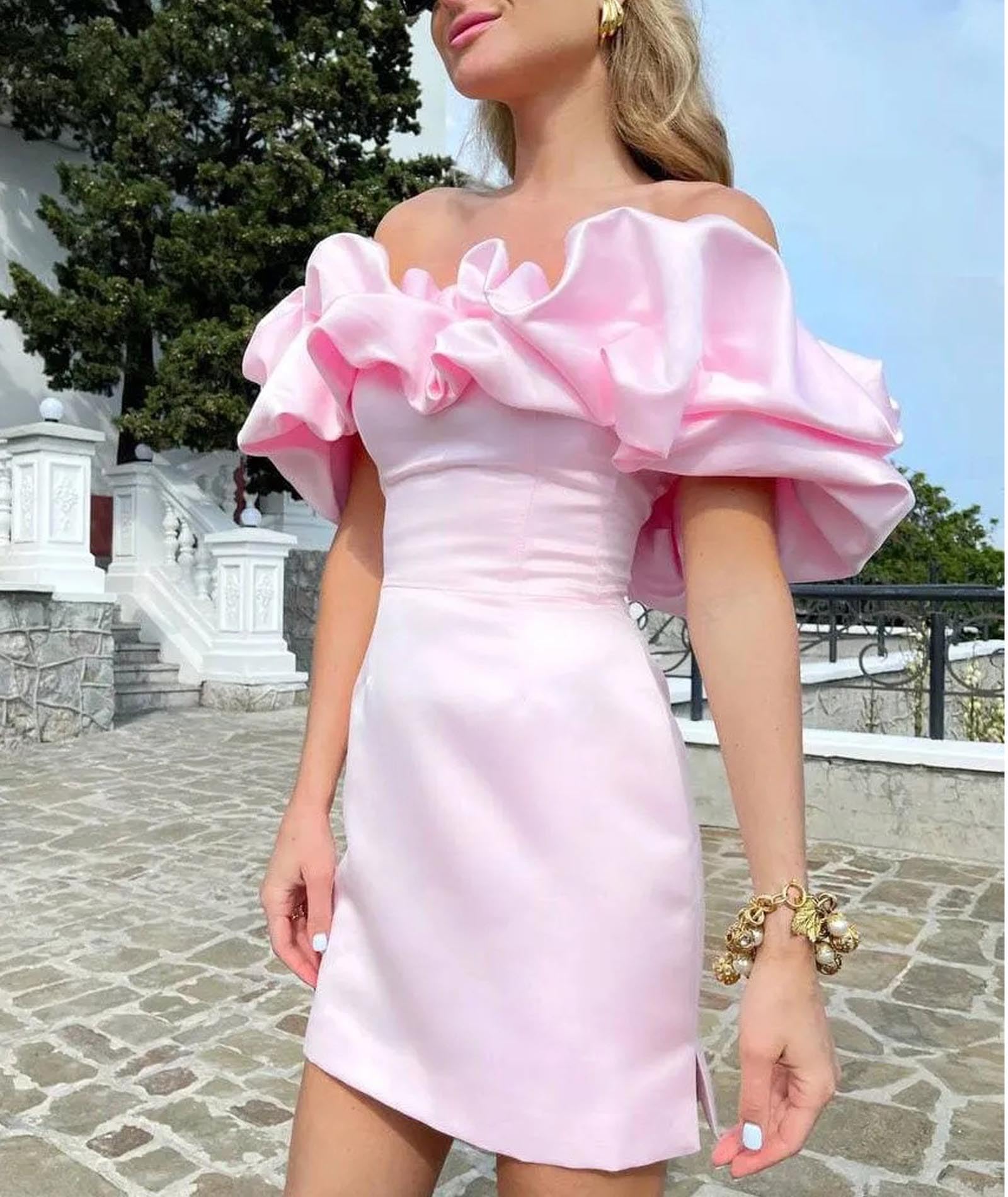xxxiticat Mini abito da donna in raso, elegante, con spalle aperte, senza maniche, per feste, cocktail, club