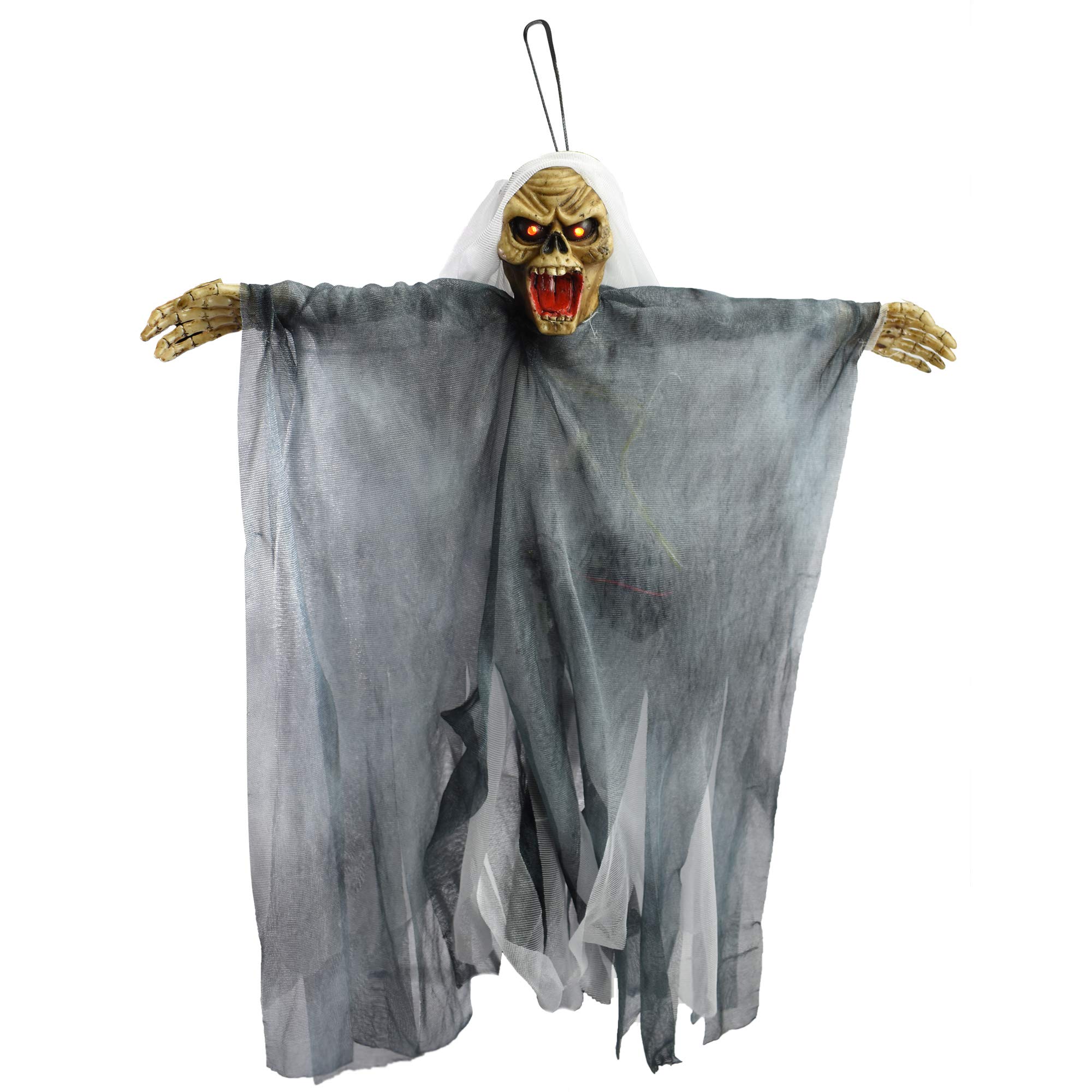 TRIXES Hanging Skeleton Witch Halloween Decoration - Light Up Eyes and Screams - Haunted House Event Accessory - Screaming Skeleton Decoration with Hanging Loop - Battery Operated