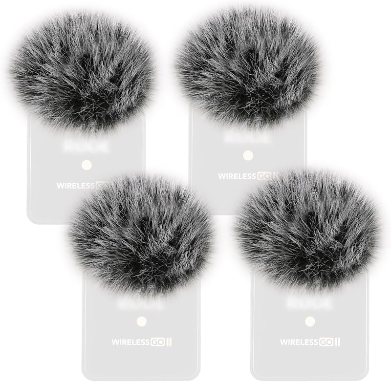 4PCS Windscreen/Pop Filter for Rode Wireless Go II (2nd Gen) Microphones - Furry Mic Cover for Wind & Ambient Noise Reduction (Rode Wireless Go II, Black-White)