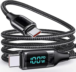 TheUrbanGeek 100W USB C to C Fast Charge Cable, Nylon Braided, LED Display, 480Mbps Data Transfer for lPhone 15/Pro/Plus/Max,lPad Air,MacBook Pro,Samsung Galaxy S23/S22, Pixel, LG(6 ft)