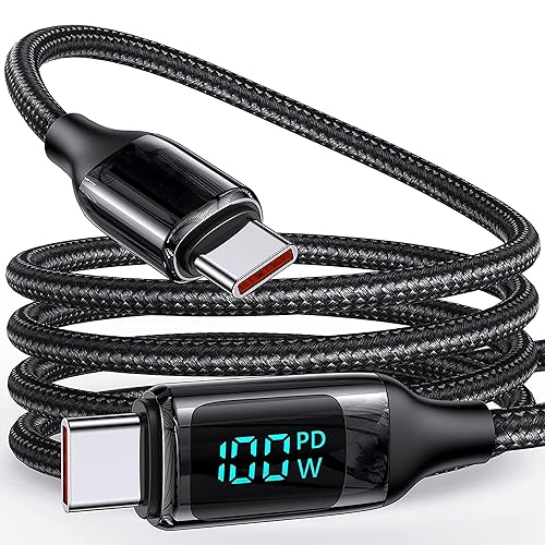 TheUrbanGeek Cable de carga rápida USB C de 100 W con pantalla LED. Cable de carga trenzado de nailon QC5.0 tipo C con velocidad de datos de 480