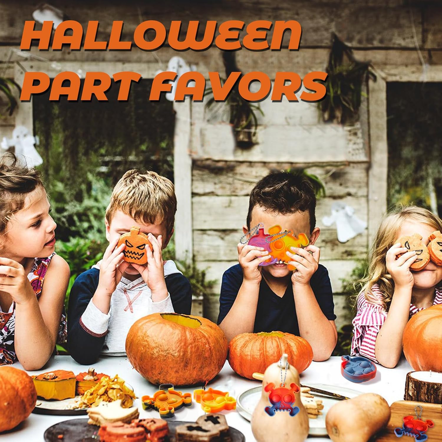 96 PCS Halloween Party Favors for Kids: Halloween Mini Fidget Pop Keychain - Trick or Treat Toys Bulk Cheap Non Candy - Goodie Bag Stuffers for Kids (48 Keychain + 48 Stickers)
