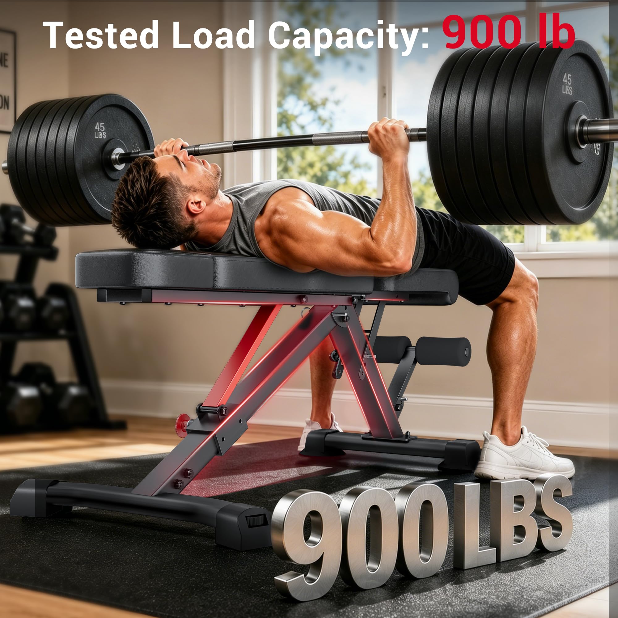 Weight Bench 900Lb, Adjustable Foldable Sturdy Bench for Home Gym | 900LB Flat capacity,11 back adjustments,fast-fold,30lb portable, PU leather, bands included,home gym & apartment