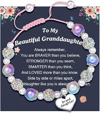 UNGENT THEM Heart Charm Pink Bracelet for Granddaughter Daughter Gifts