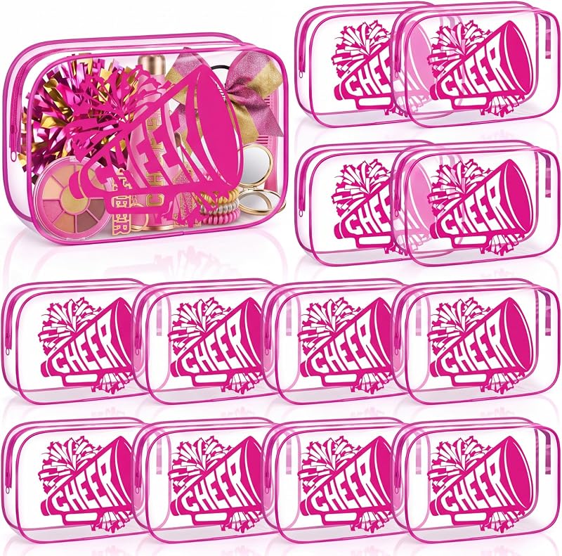 Kacctyen Necessaire de maquiagem transparente em PVC com zíper, estampa CHEER, Rose Red, Pacote com 12