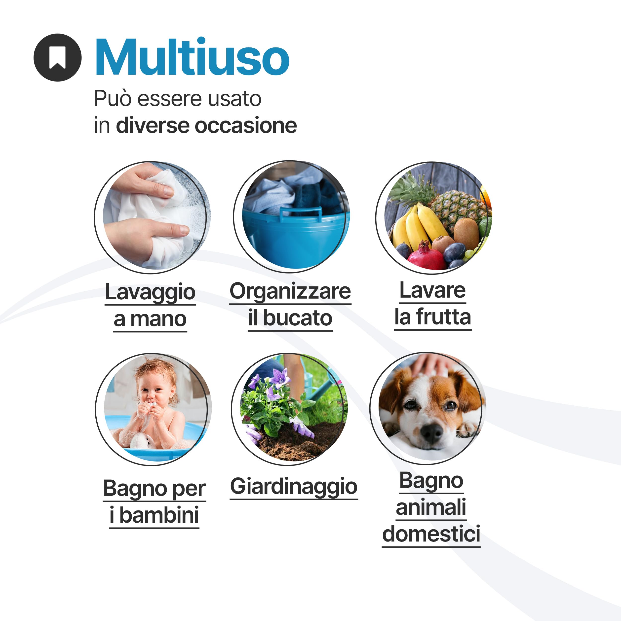 Bacinella Per Bucato 30 Litri Ø52 Cm In Plastica Rigida - Multiuso Per Casa E Giardino - Foto 2