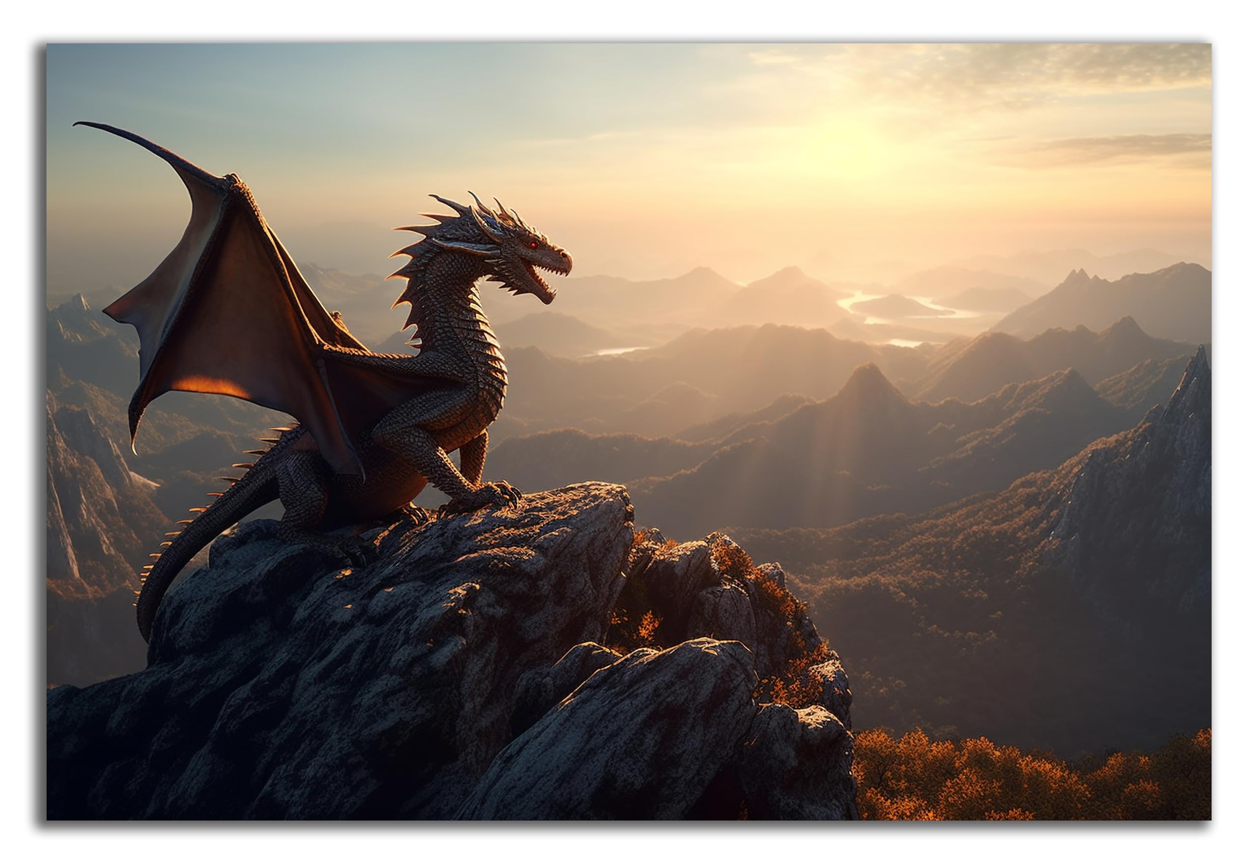 DARO Design - Wand-Bild auf 6mm HDF 84x56 cm Drache Fels Fernblick - Wand-Deko Bilder Geschenk