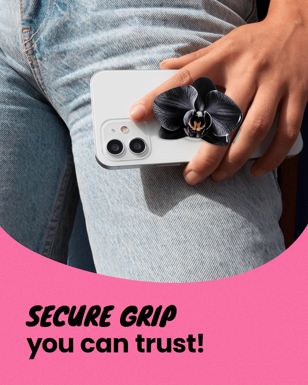 On The Grip Floral Moth Orchid Phalaenopsis Phone Grip - Collapsible Smartphone Stand Acrylic Holder (Midnight Black Orchid) image 4