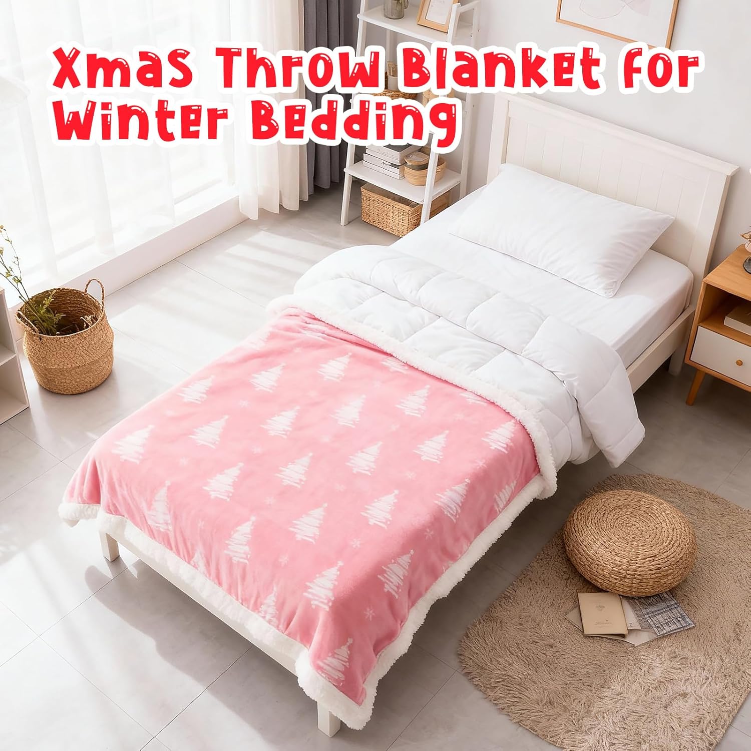 Frienda Galentine Day Gift 50 x 60 Inch Valentine Sherpa Throw Blanket Fleece Thick Warm Winter Holiday Blanket Pink Valentine Fuzzy Fluffy Soft Cozy for Bed, Sofa, Cabin Decor(Christmas Tree Shaped) - Image 3