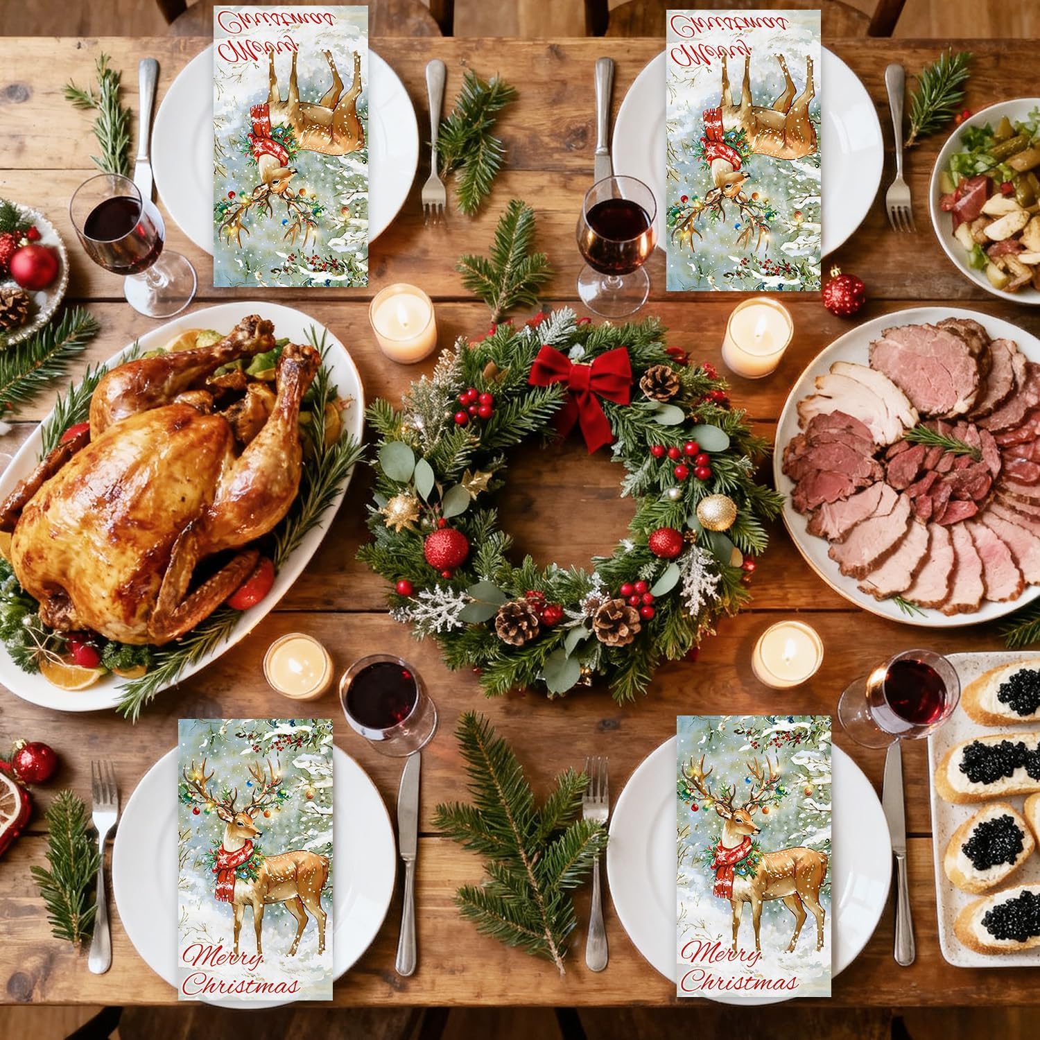 Vimorco 200 pcs 2 Ply Disposable Napkins,Elegant Decorative Hand Towels Guest Paper,Soft Absorbent Durable Napkins for Kitchen, Christmas,Cocktail,Bathroom, Weddings,Parties,Dinners or Events,Deer