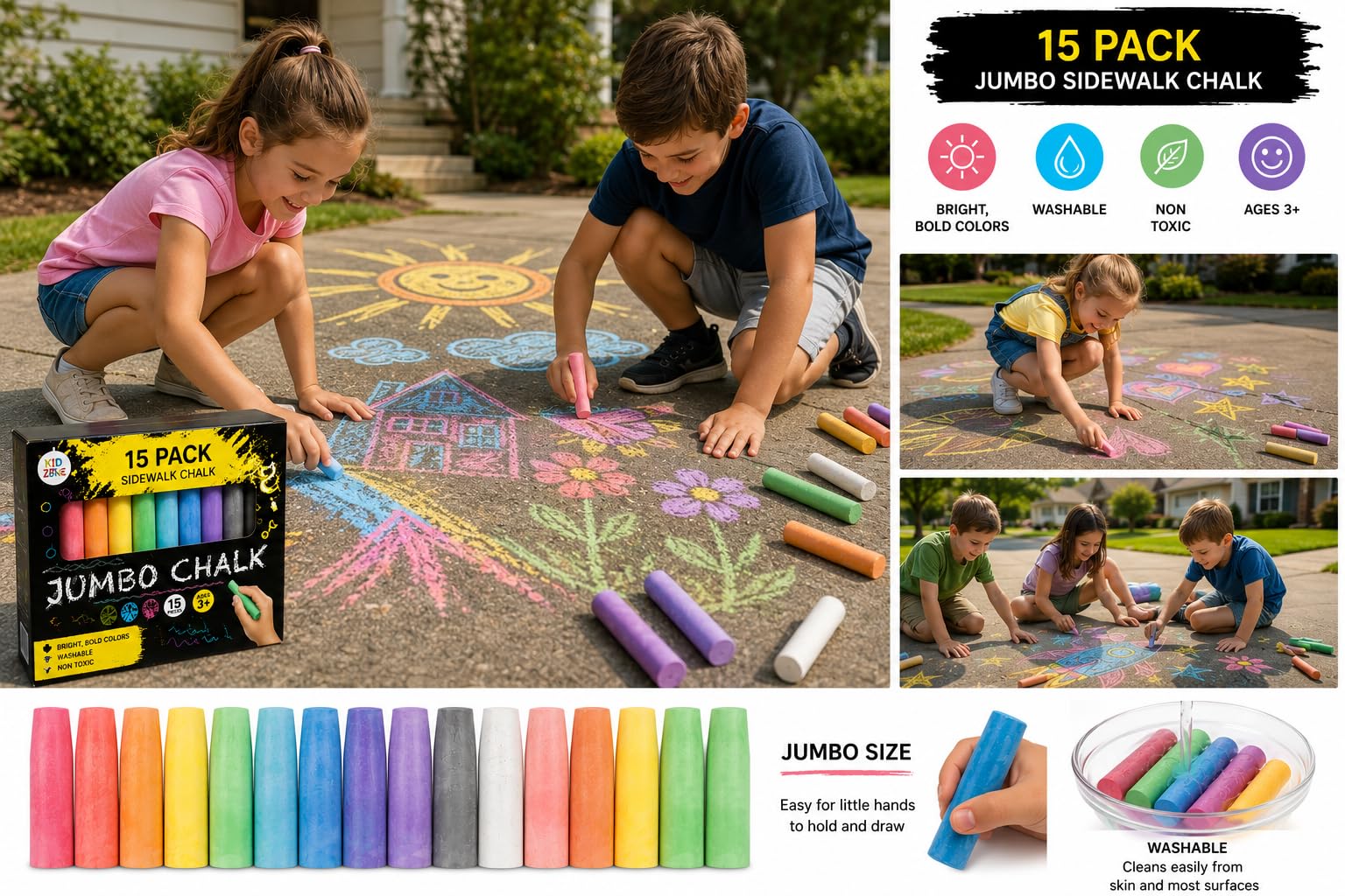 Amazon.com: Jumbo Multicolor Outdoor Sidewalk Chalk - 15 Piece