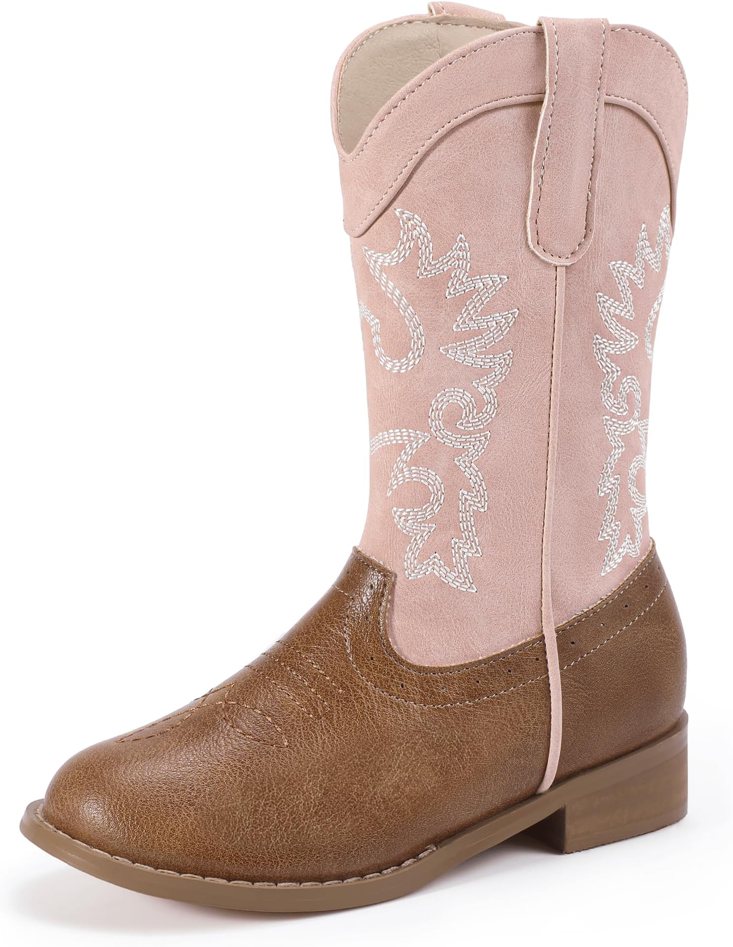PANDANINJIAGirls Cowboy Boots for Boys Kids Toddler Wester Cowgirl Boots Round Toe Mid Calf Riding Shoes Booties