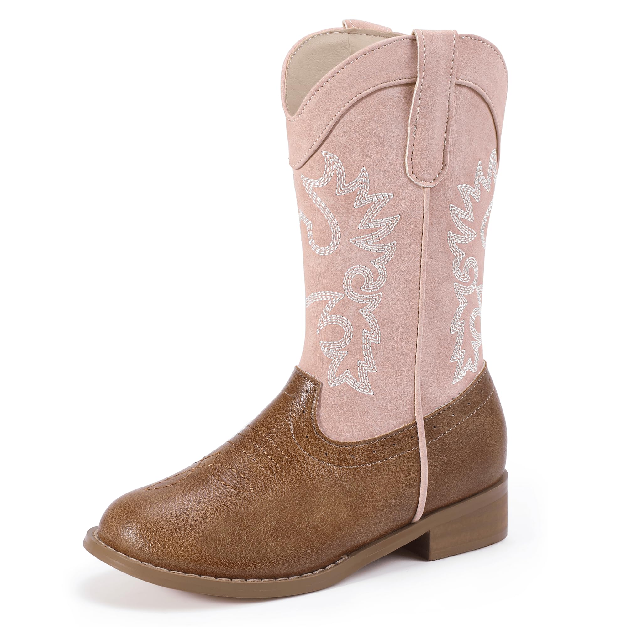 PANDANINJIAGirls Cowboy Boots for Boys Kids Toddler Wester Cowgirl Boots Round Toe Mid Calf Riding Shoes Booties