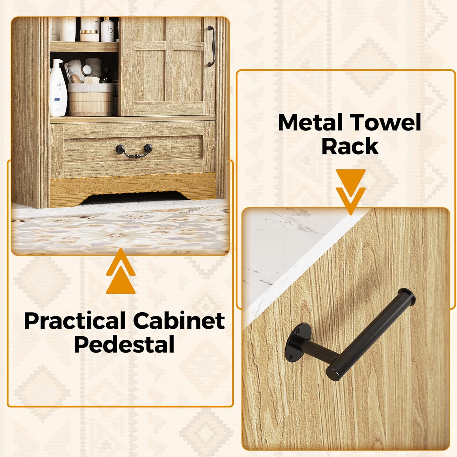 IRONCK Bathroom Vanity with Sink, 30 Inch Bathroom Sink Cabinet with Drawers & Metal Handles, Engineered Marble Top & Ceramic Sink, Soft Close Drawer & Open Shelves, Easy Assembly, Farmhouse