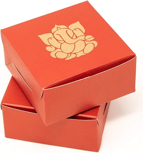 Miniatura 5 de Desi Favors Cajas de papel impresas con motivos de loto rojo para dulces indios, galletas, golosinas, dulces, cajas de regalo hechas a mano, caja de