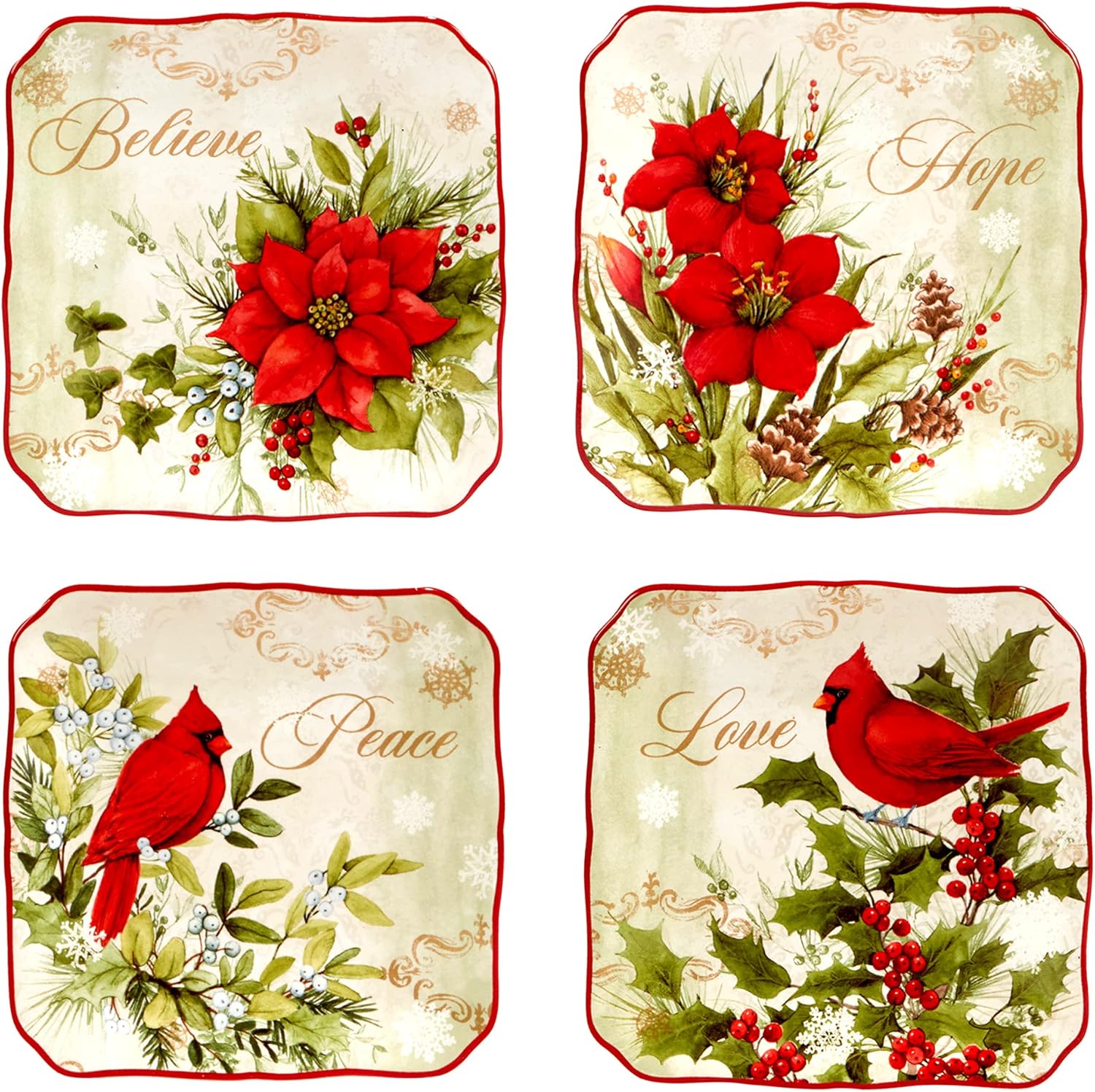 Certified International Winter's Medley 5.75" Canape/Luncheon Plates, Small, Multicolor,Set of 4 (Pack of 3)