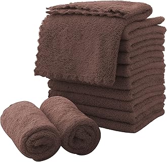 MOONQUEEN Microfiber Facial Cloths Fast Drying Washcloth 12 Pack - Premium Soft Makeup Remover Cloths - Wood Brown