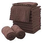 MOONQUEEN Microfiber Facial Cloths Fast Drying Washcloth 12 Pack - Premium Soft Makeup Remover Cloths - Wood Brown