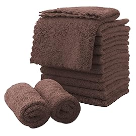 MOONQUEEN Microfiber Facial Cloths Fast Drying Washcloth 12 Pack - Premium Soft Makeup Remover Cloths - Wood Brown