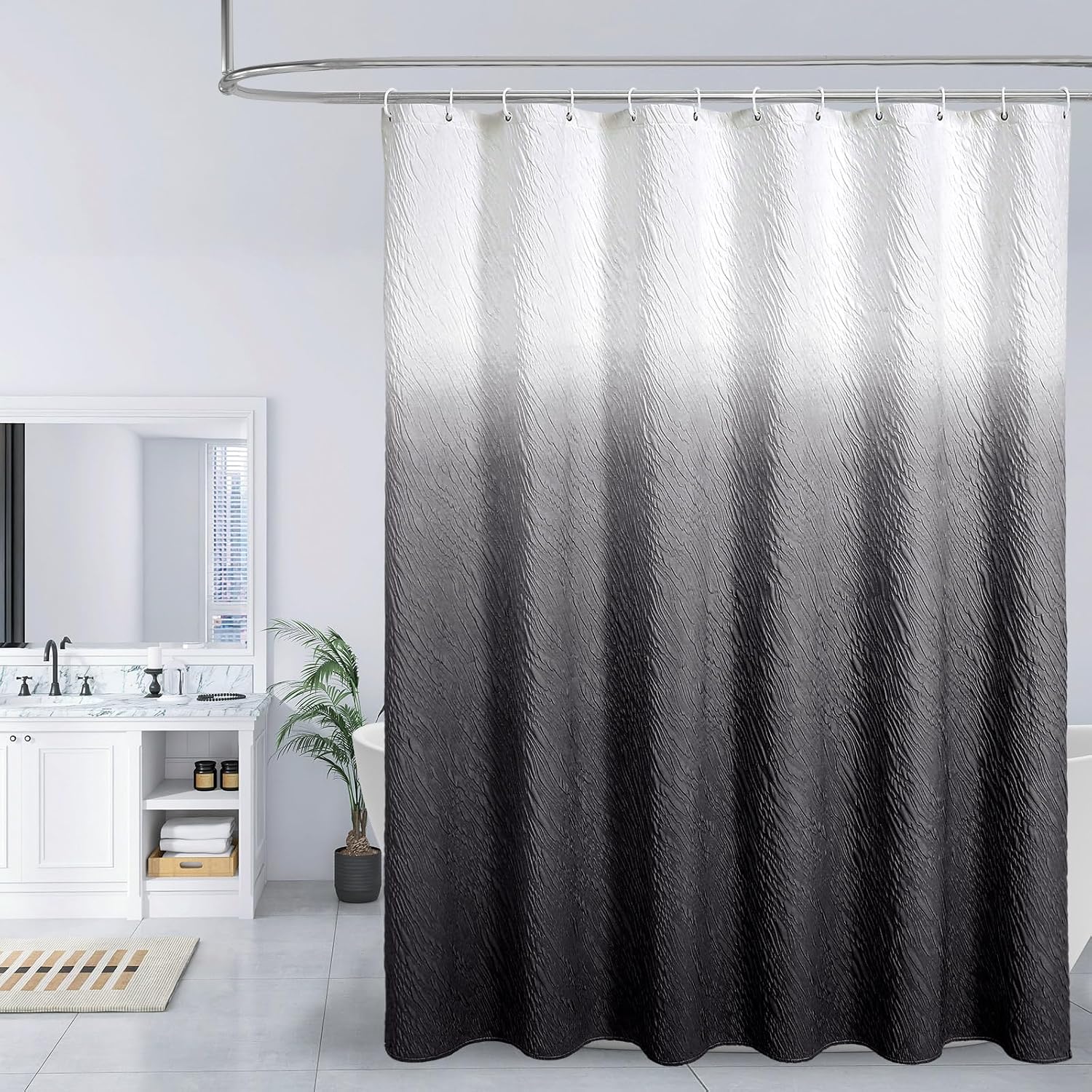 Amazon.com: MitoVilla Black Ombre Shower Curtain Set with Hooks, Waves ...