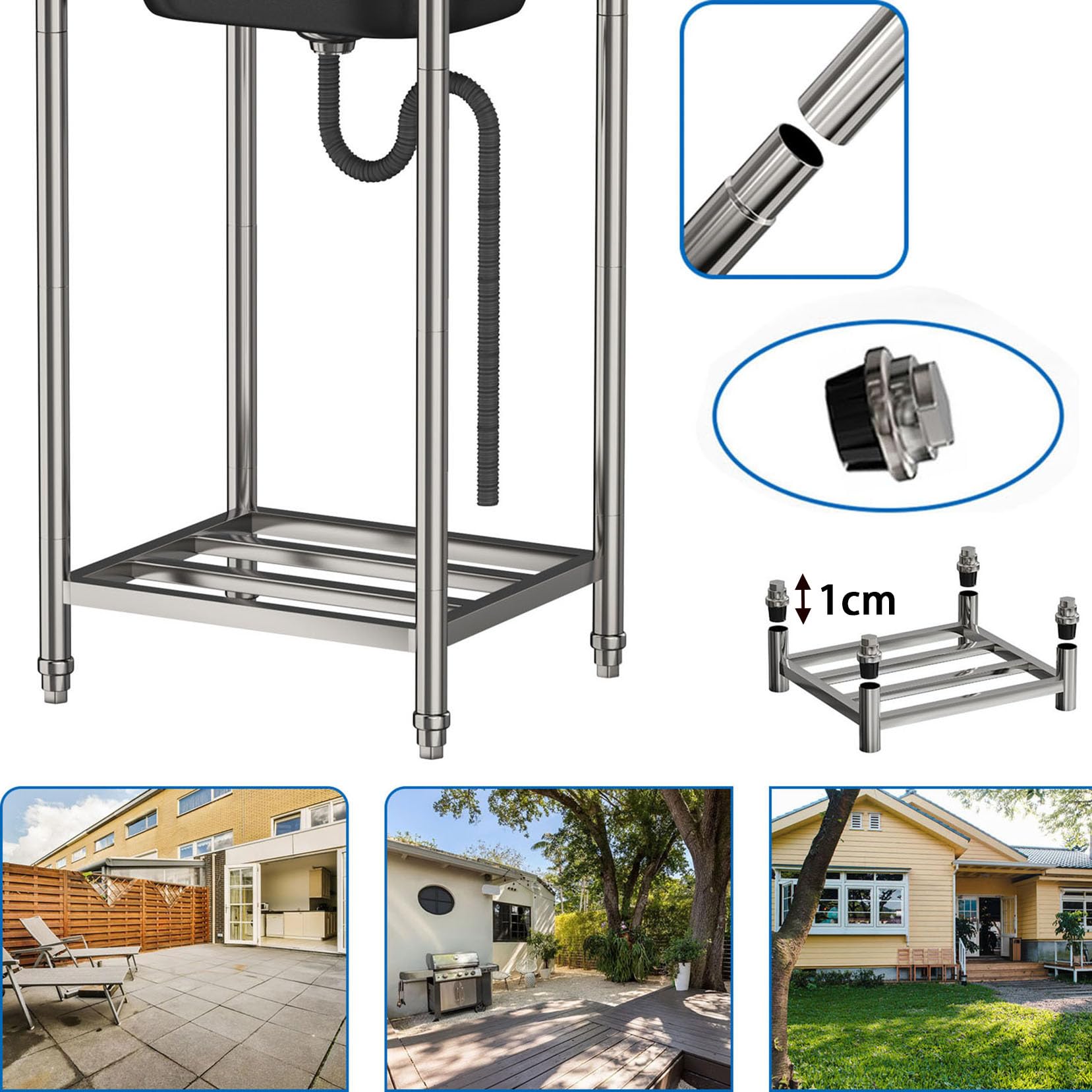 Fregadero De Cocina Exterior/Jardin Mueble Fregadero De Acero Inoxidable | Portatil Lavamanos Industriales con Grifo Estante Y Escurridor Pila De Lavar Para Garajes/Lavanderías/Restaurantes Comercial