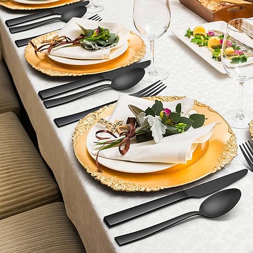 Miniatura 4 de Herogo Juego de cubiertos de oro mate de 20 piezas para 4, juego de cubiertos cuadrados de acero inoxidable, juego de utensilios para comer incluye