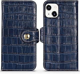 Funda tipo folio con textura de cocodrilo para Apple iPhone 13 (2021) de 6.1 pulgadas, función Stend de cuero a prueba de golpes cubierta de teléfono cartera titular de la tarjeta (Color: azul)