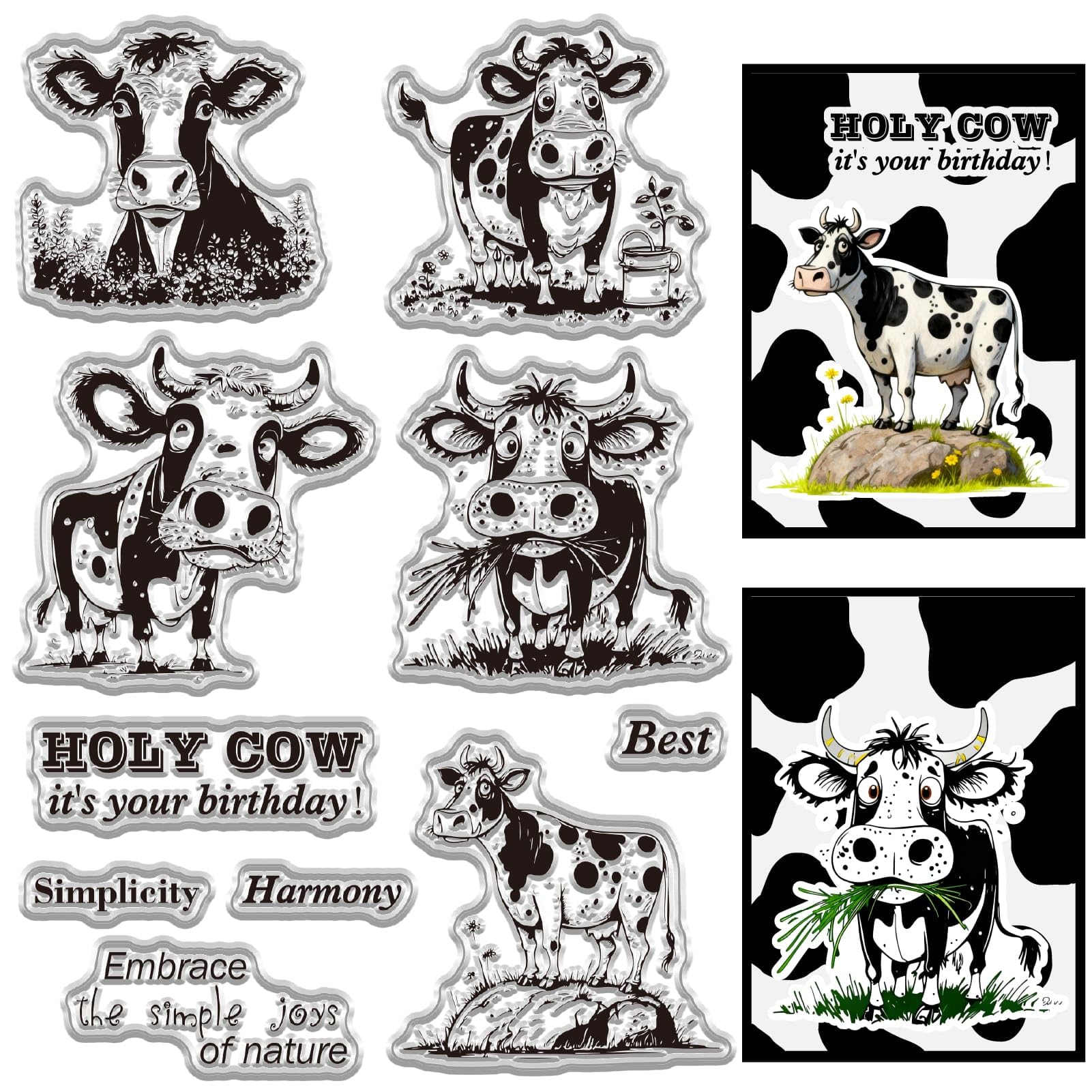 CRASPIRE Funny Cow Clear Stamp Farm Animal Silicone Rubber Stamps Holy Cows Blessing Words Reusable Transparent Embossing Seals for Journaling Card Making DIY Scrapbooking Crafting Decoration