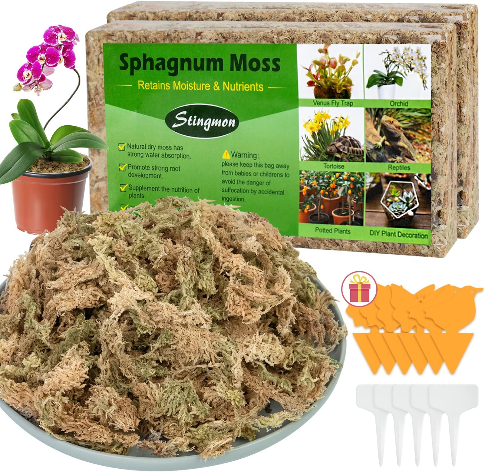 0.88LBS Premium Sphagnum Moss Orchid Potting Mix, 50QT Natural Peat Moss for Plants, Long Fiber Plant Growing Medium for Orchid Repotting Carnivorous Succulents Gardening Plants & Reptiles