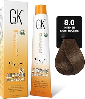 GK HAIR Global Keratin Professional Hair Color Cream Tube 3.4 Fl Oz Nourishing & Cleansing Colors for Styling High Performance Long Lasting Semi Permanent Toner,Intensive Naturals - 8.0 Light Blonde