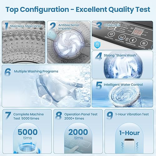 Miniatura 8 de Nictemaw Lavadora portátil de 20 libras de capacidad, lavadora portátil con bomba de drenaje, 2.8 pies cúbicos, lavadora compacta completamente