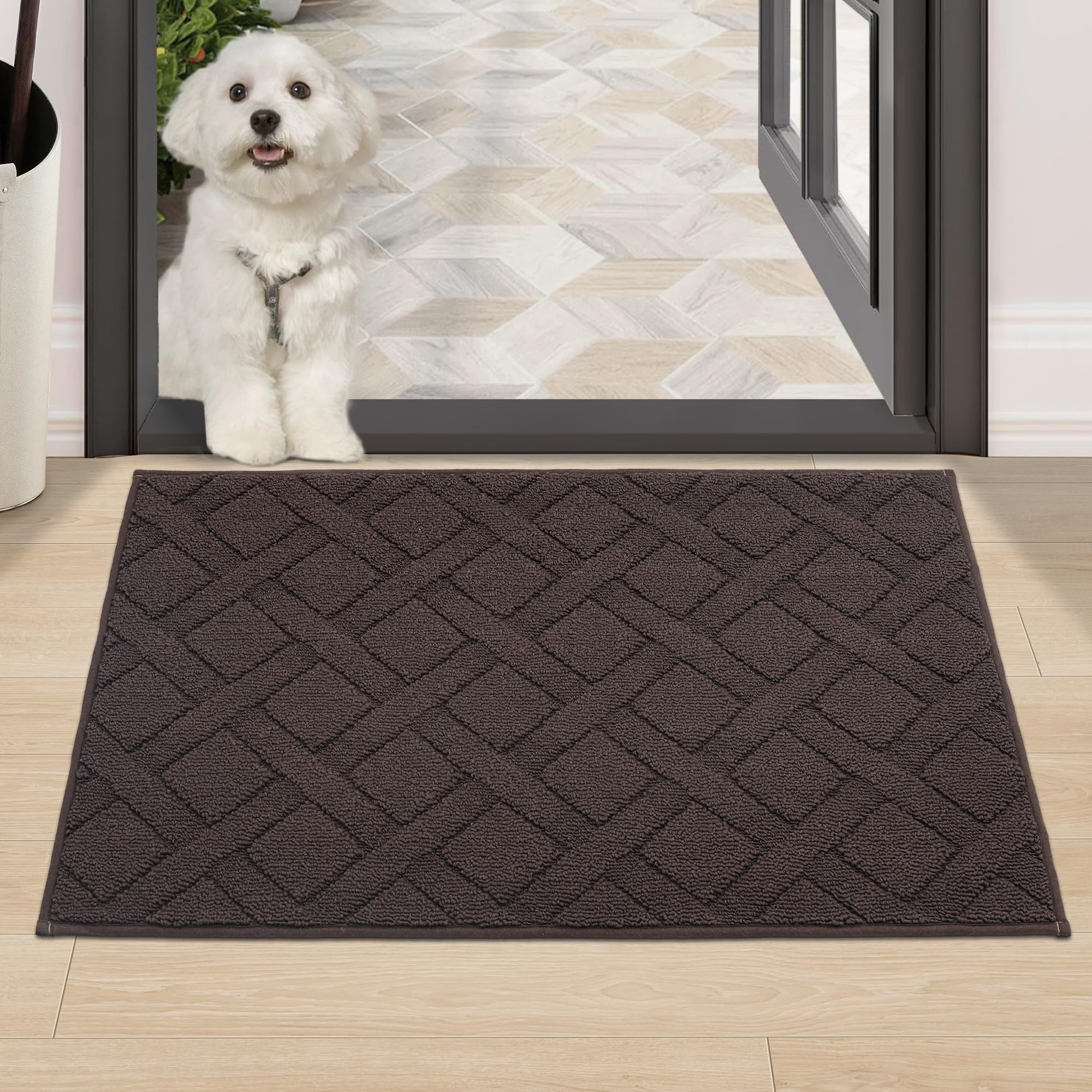 COSY HOMEER Door Mat Indoor Entrance, Non-Slip Absorbent Doormat for Front Door, Low-Profile Entryway Mat for Muddy Paws, Washable Dirt Trapper Mats (24"x36",Brown)