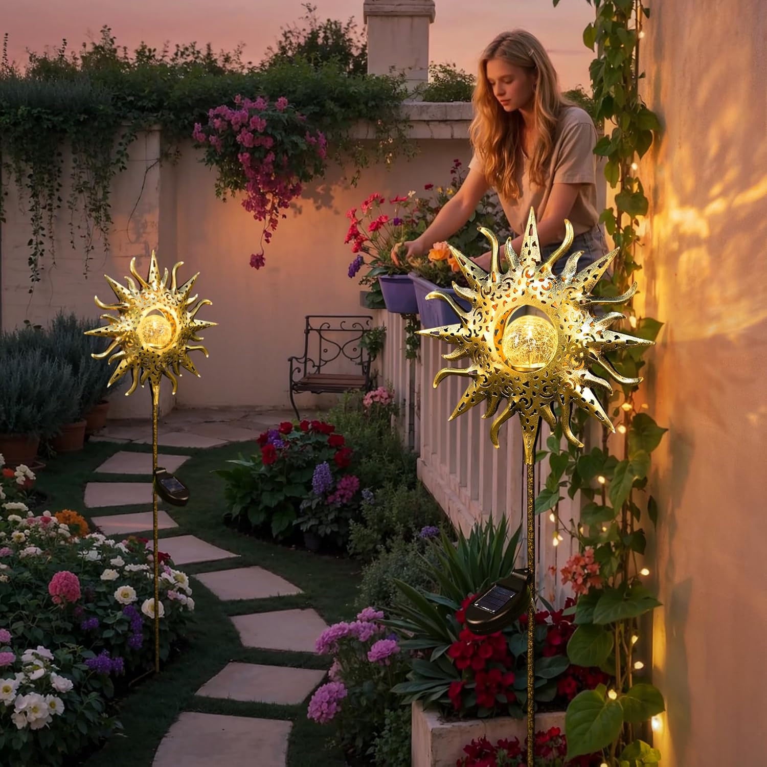 TAKE ME Sun Solar Lights Outdoor Waterproof Metal Garden Stakes for Patio Yard Walkway LawnPatio Mothers Gifts Mom Wife Grandma (Sun) - Image 9