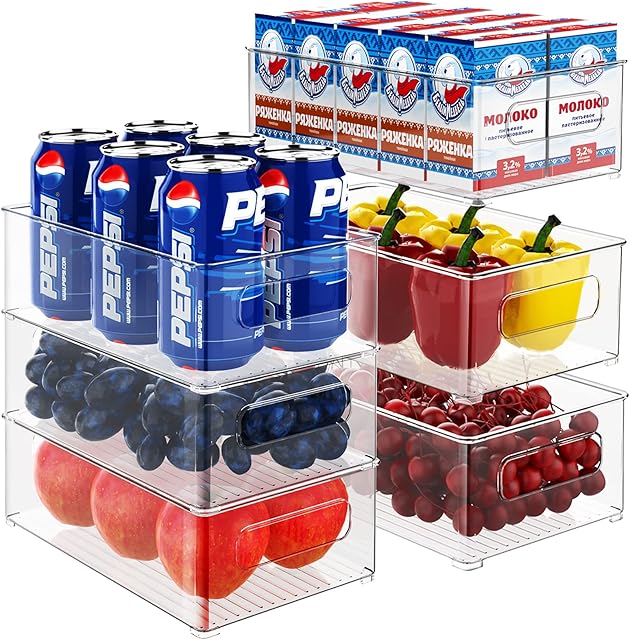 Fridge Storage Organisers - 6 Pack (3 Medium, 3 Large) Fridge Organisers, Fridge Organisers for Pantry, Freezer, Cabinet, Drawer - BPA Free