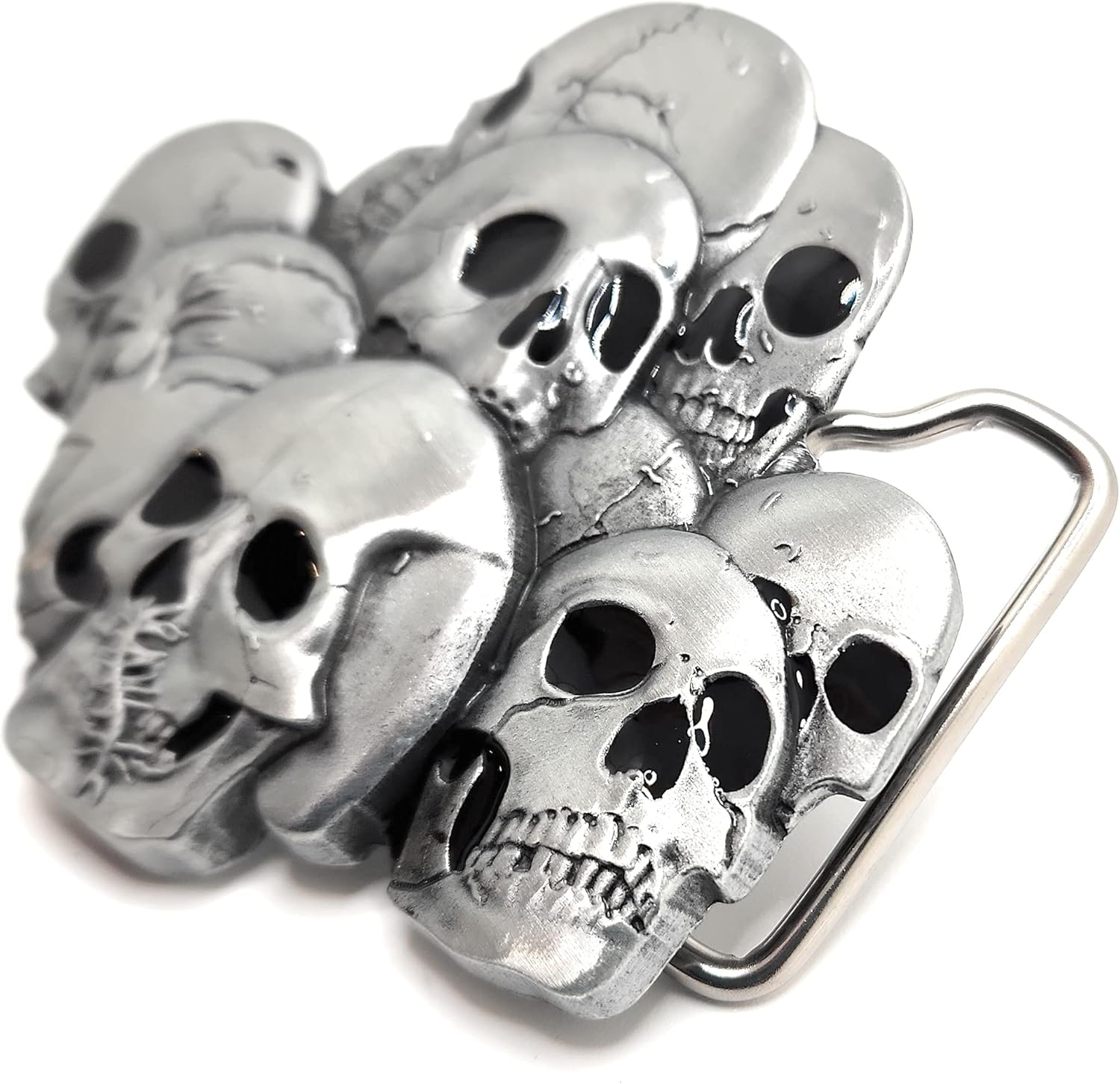 Skull Pile Belt Buckle and Chrome Black Pyramid Studded Leather Belt