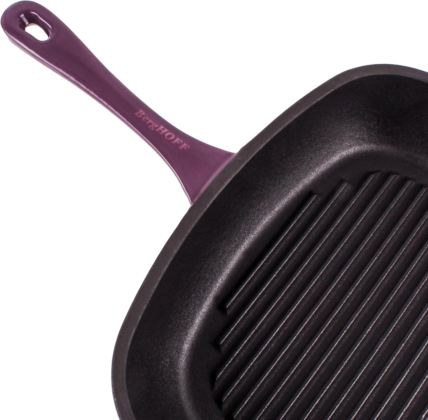 Berghoff Neo 2Pc Enameled Cast Iron Grill Set, Grill Pan 11 inches, Bacon/Steak Press 8 inches, Fast, Evenly Heat, Oven safe (Purple)